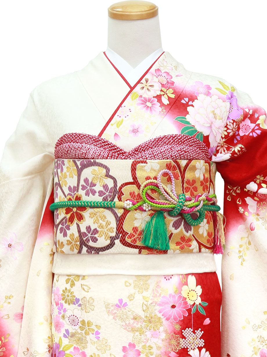 白地に牡丹と金彩の振袖／トールサイズ