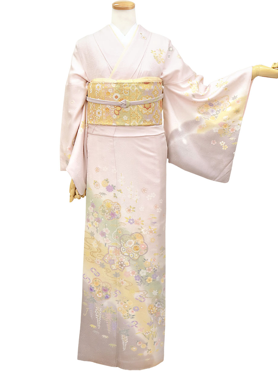 【2022新作】桜色に流水と四季花の付下（袷）