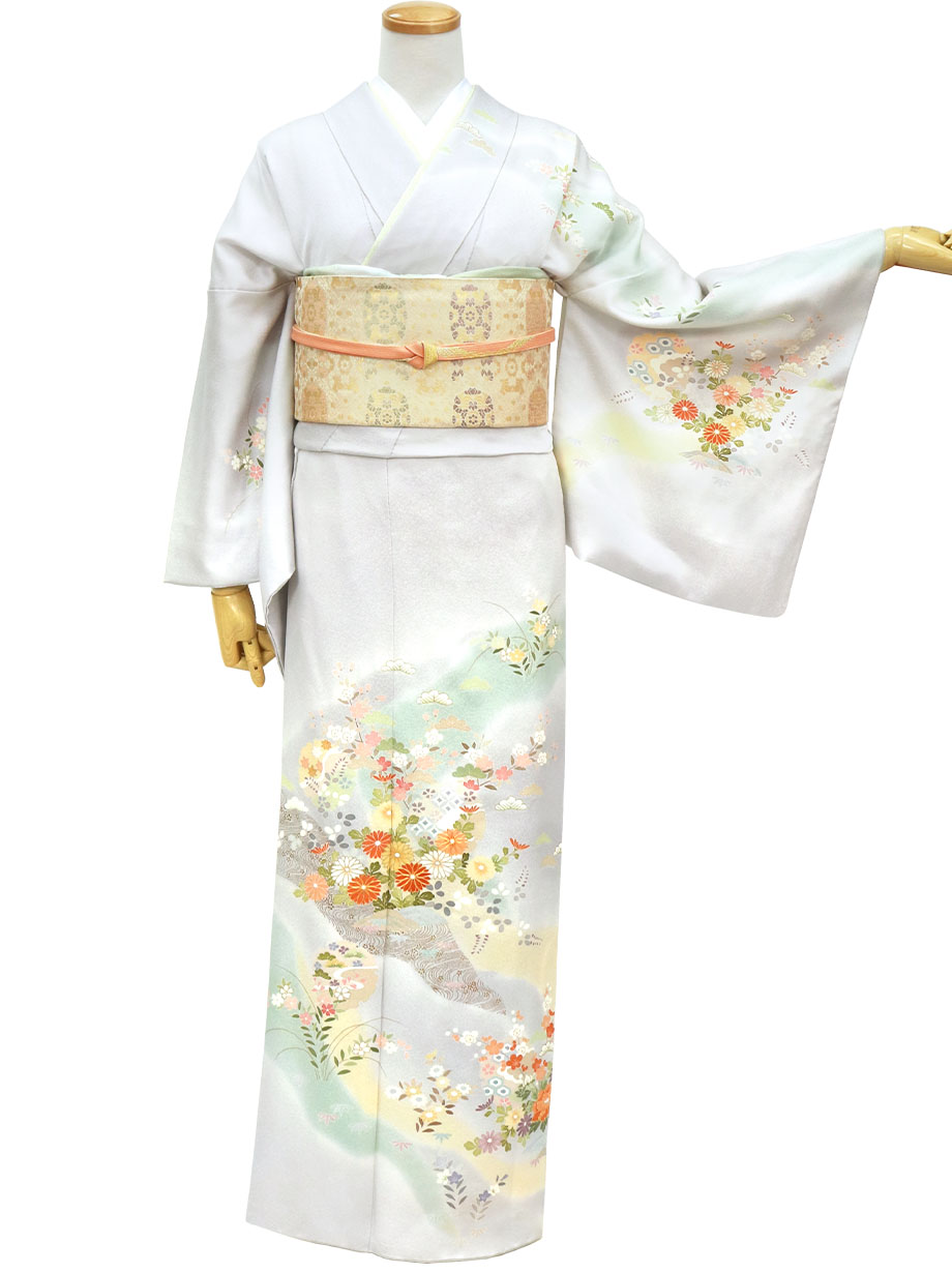 【2022新作】白花（しらはな）色に四季花の付下（袷）