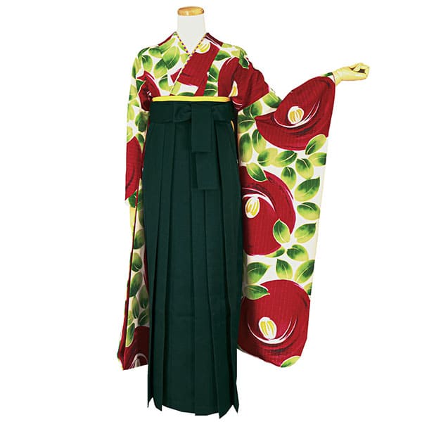 大正ロマンな大輪椿の振袖・緑袴（無地） （振袖）／卒業式