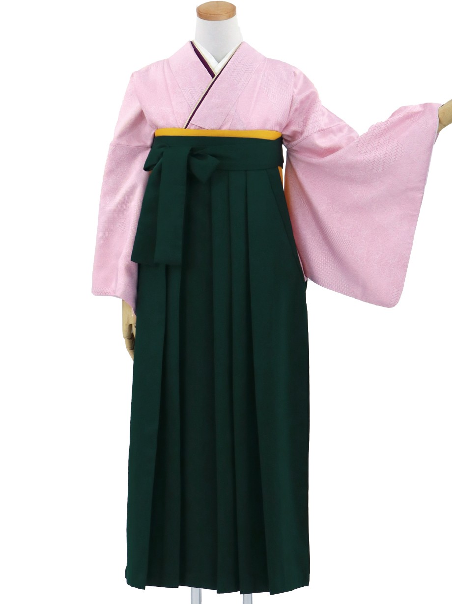 ピンクの江戸小紋・深緑袴（無地）／卒業式