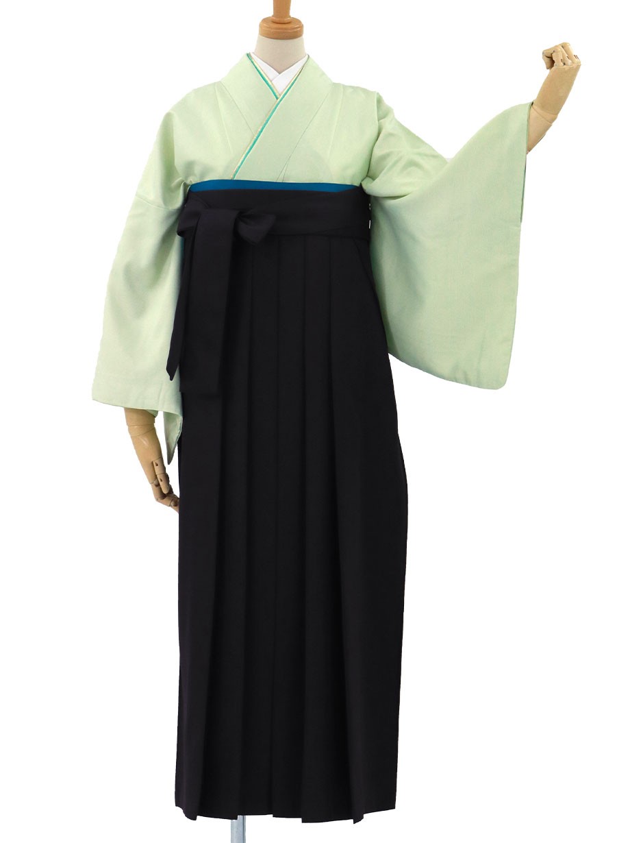 薄緑の江戸小紋・黒袴(無地)/卒業式
