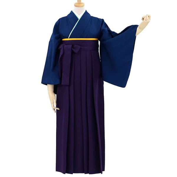 紺瑠璃（こんるり）色の色無地・紫袴（無地） （小袖）／卒業式