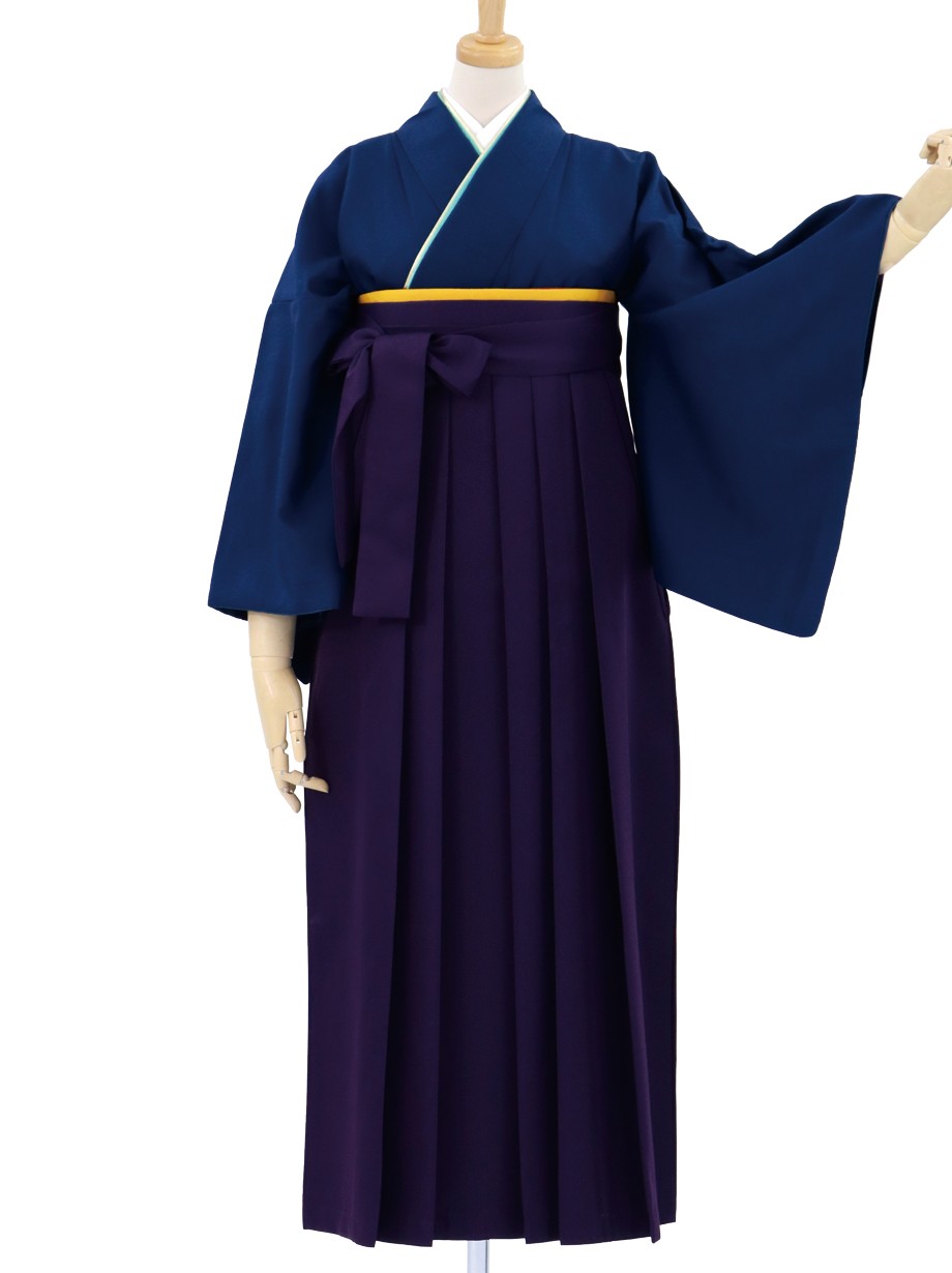 紺瑠璃（こんるり）色の色無地・紫袴（無地）／卒業式｜宅配着物レンタルの京都かしきもの