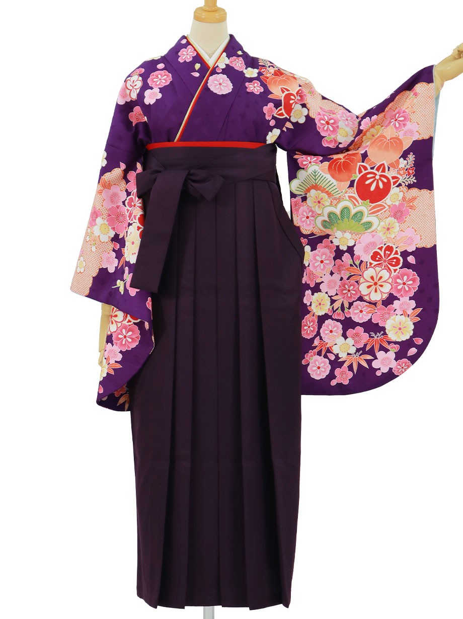 紫地に桜と橘・紫袴（無地）（二尺袖）