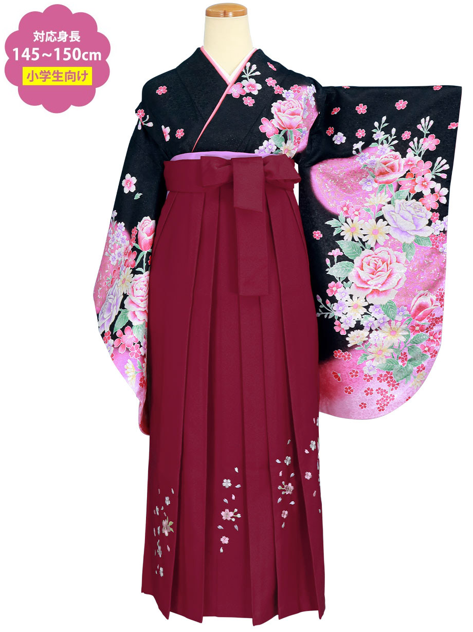 黒地に薔薇・臙脂袴（小学生）／卒業式