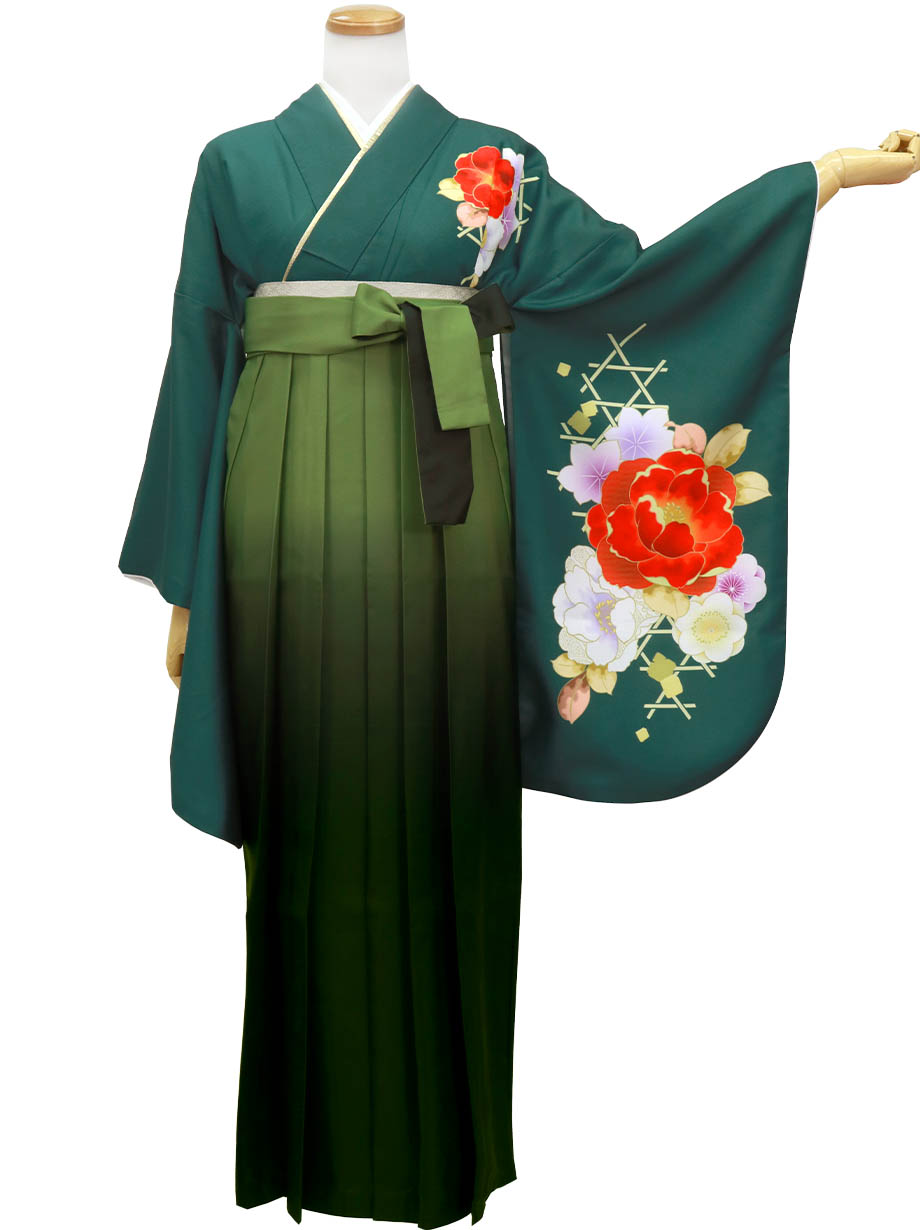 緑桜グラデ着物と緑袴のセット オビツ11 ねんどろいどどーる YMY 対応 着物〉オフホワイト色×黒色 桜と熨斗柄着物 〈袴〉ワイン色