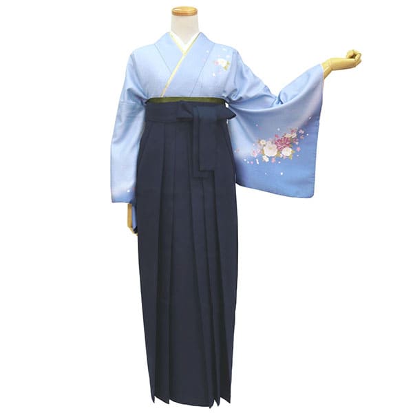 青地に牡丹・紺袴（無地） （小袖）／卒業式