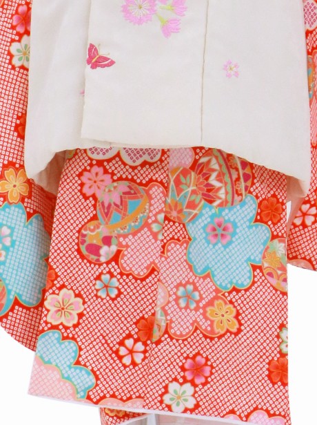 赤の疋田地に桜と鞠の被布コートセット／七五三・三歳女の子