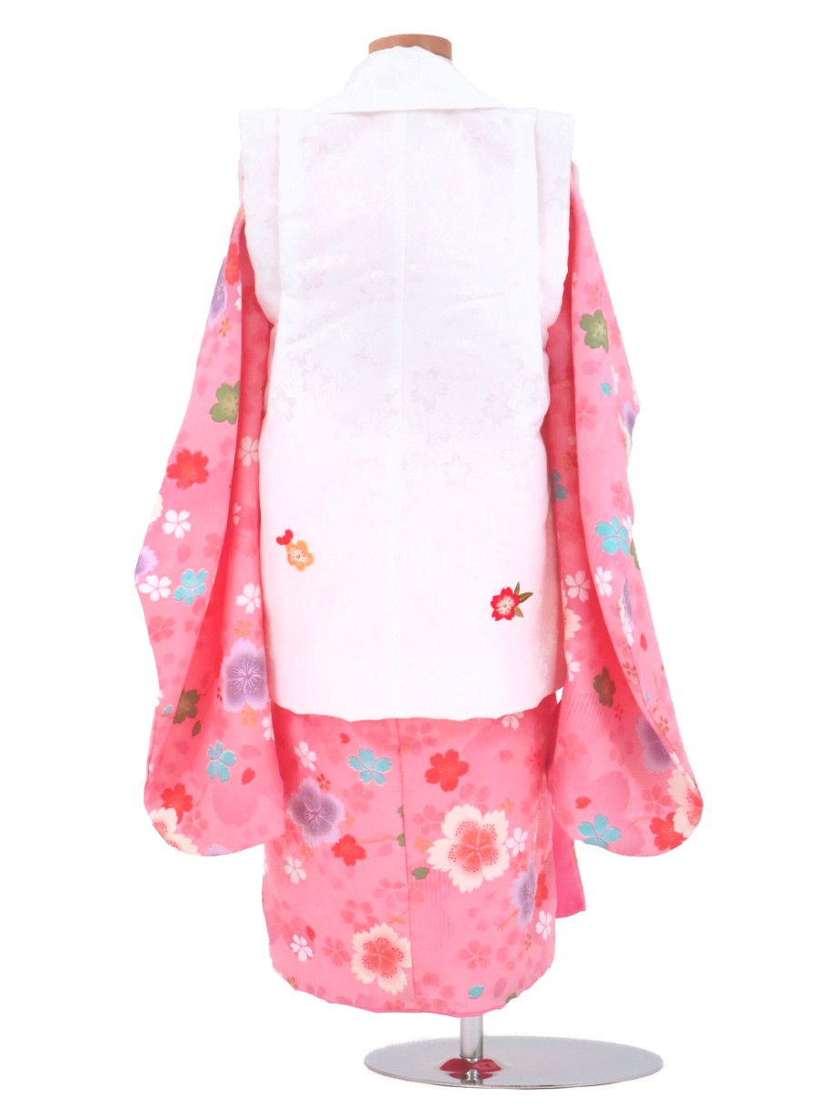 ピンク地に撫子と桜の被布コートセット／七五三・三歳女の子