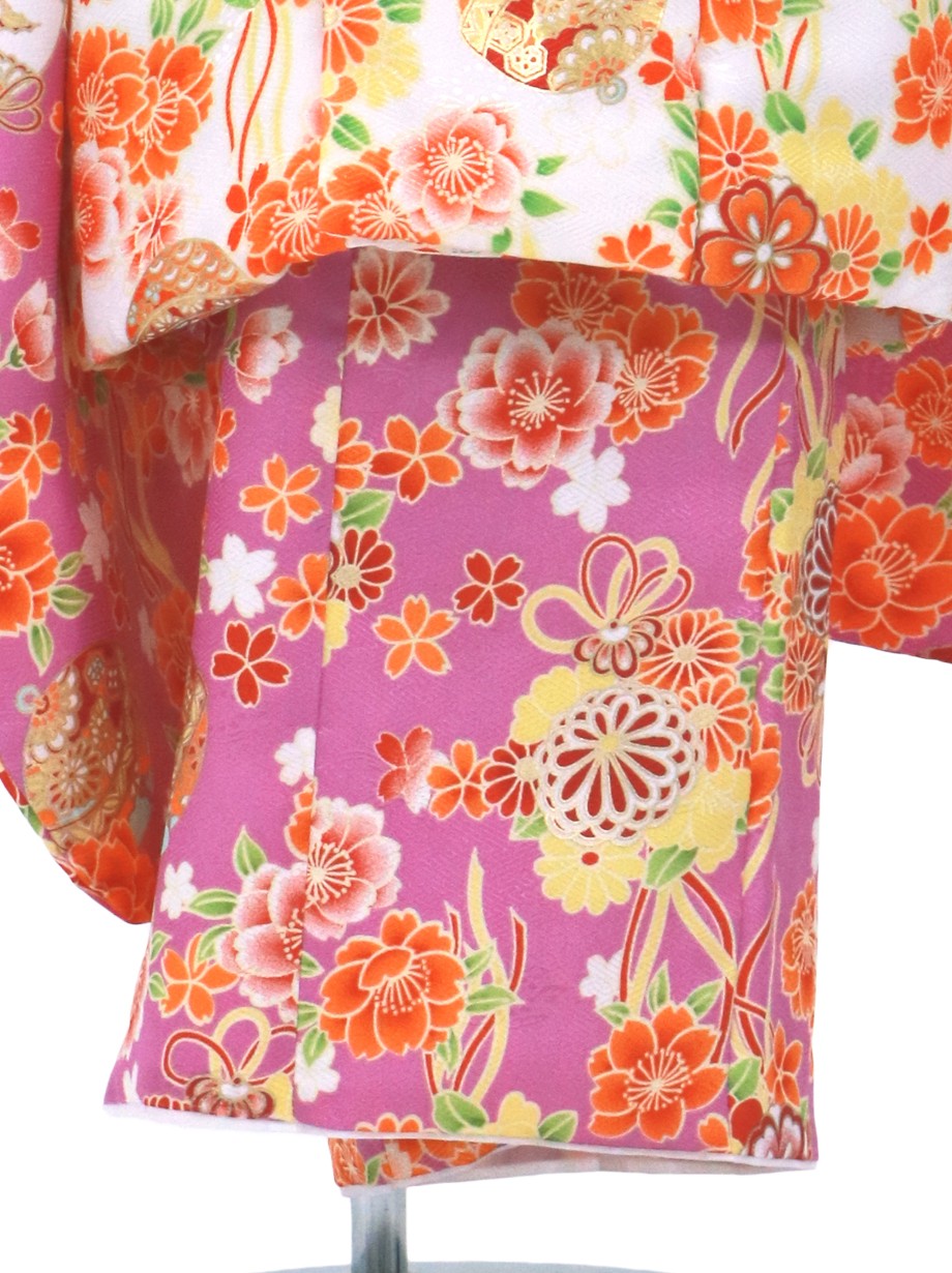 紫地に桜と鈴、白の被布コートセット／七五三・三歳女の子