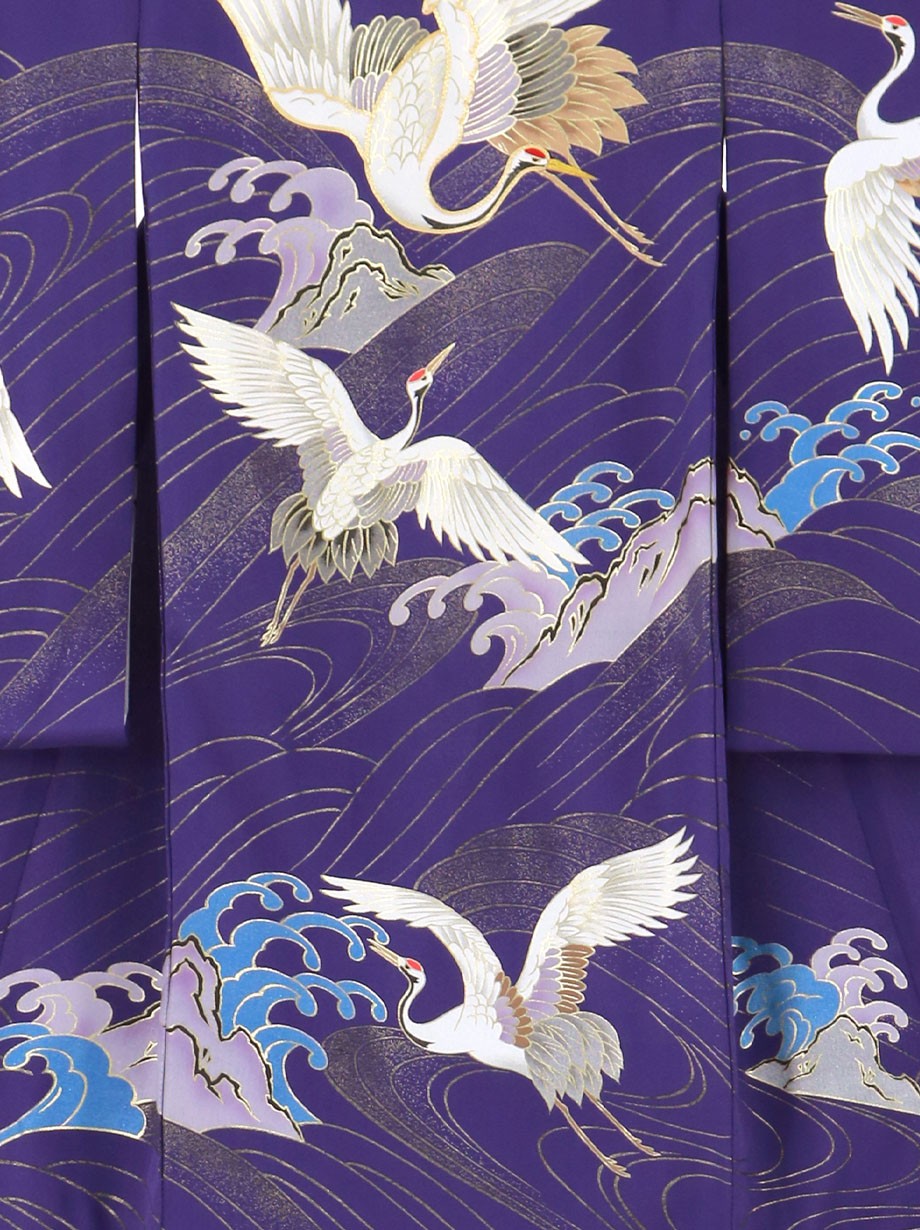 紫地に鶴と波の祝い着（産着）／男児