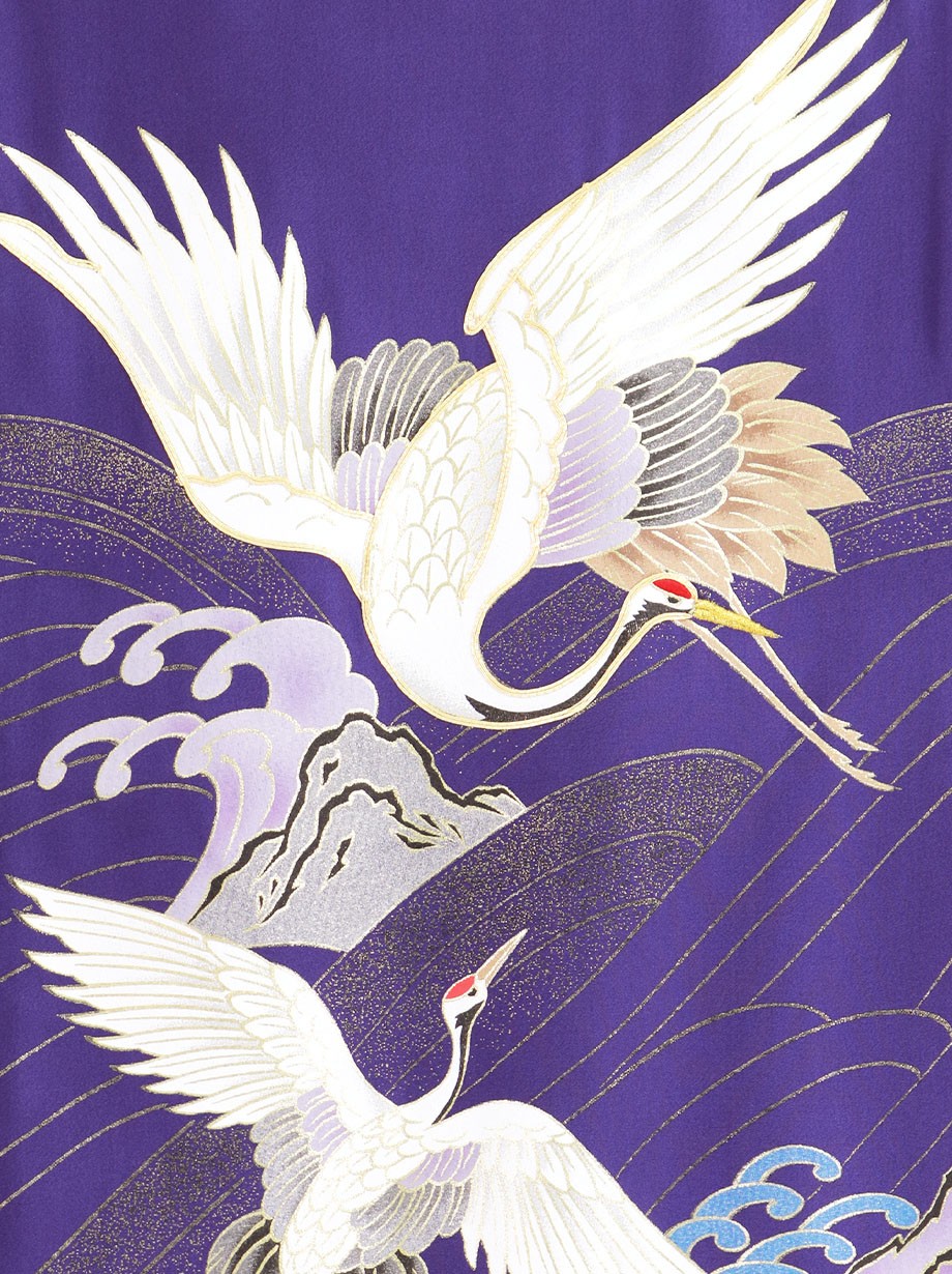 紫地に鶴と波の祝い着（産着）／男児