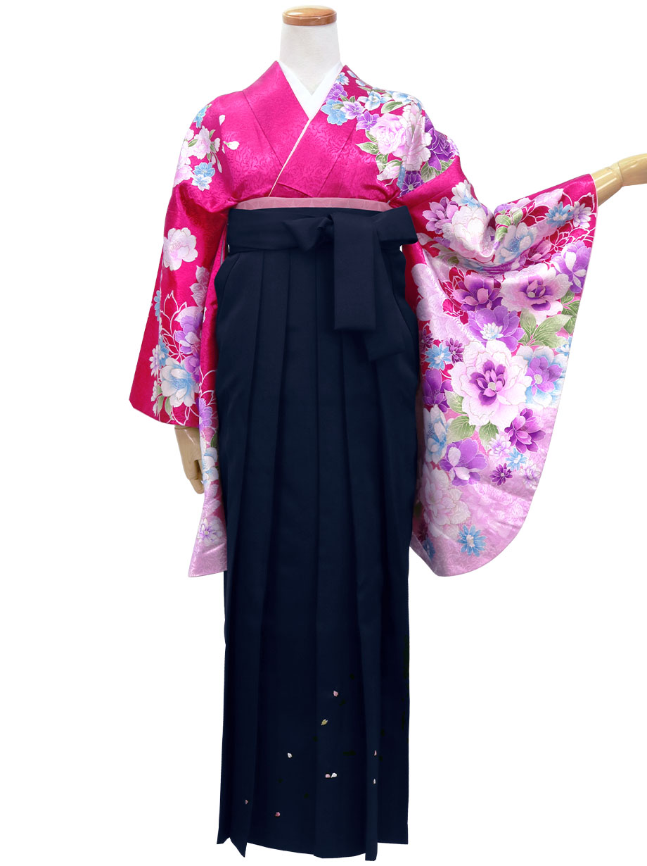 ピンク地に薔薇・紺袴（二尺袖）