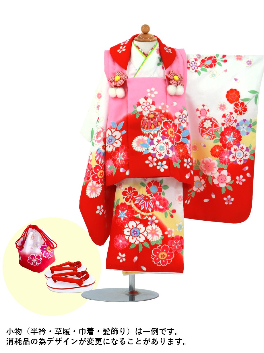 白色に桜と鞠の被布コートセット／七五三・三歳女の子
