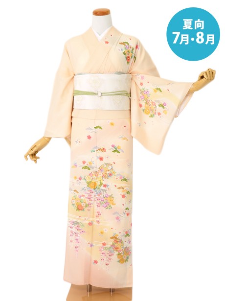 淡橙地に花丸の訪問着(絽)
