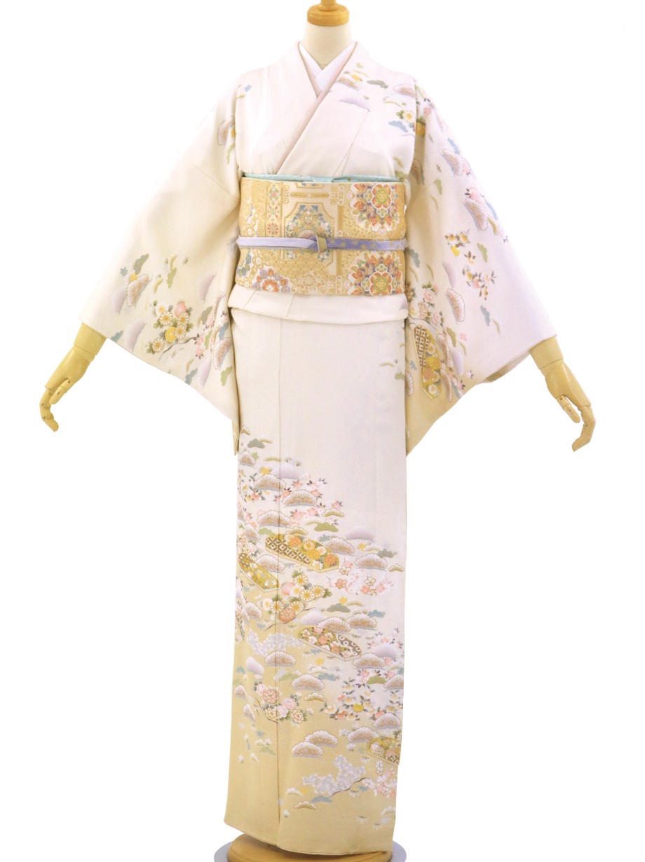 生成り色に松と文箱の訪問着(袷)