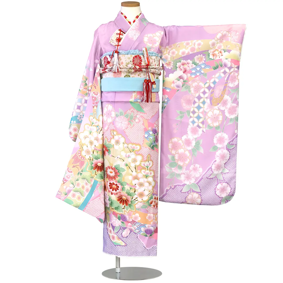 式部浪漫》源氏香・藤色の着物（白帯に水色）／七五三・七歳女の子