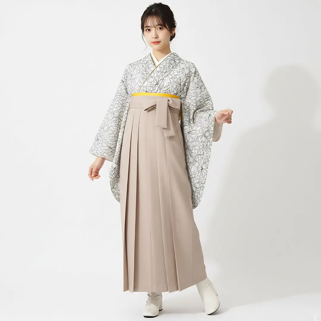 総レースアイボリーブラック・グレージュ袴（無地） （二尺袖）／卒業式