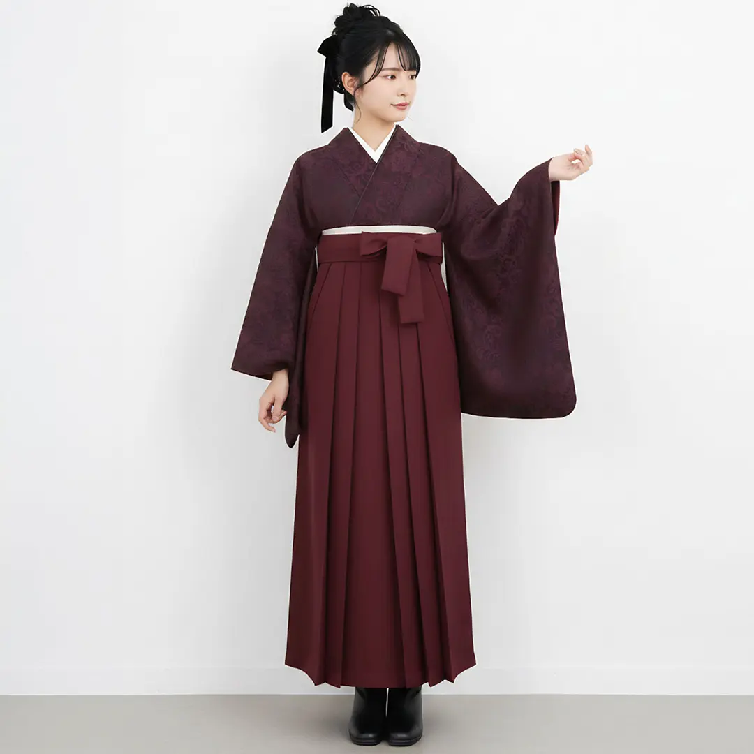 総レースブラックボルドー・臙脂袴（無地） （二尺袖）／卒業式