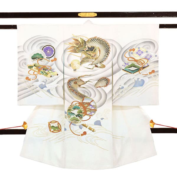 <粋>白地に龍の祝い着／男児