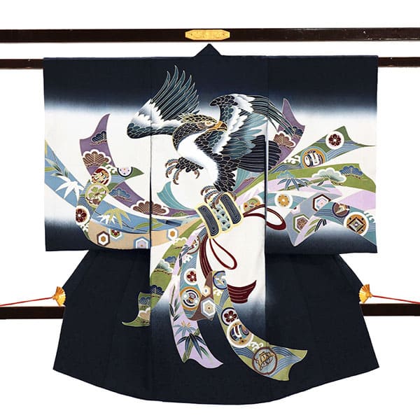 <粋>紺地に鷹と熨斗の祝い着／男児